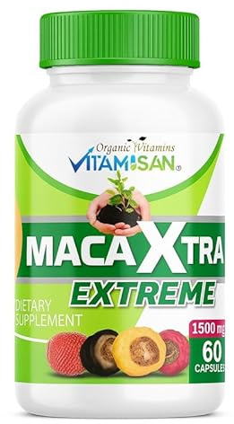 VITAMISAN Maca Xtra Extreme 1500 mg – Maca Root + Aguaje Extract 1500 mg — 60 Capsules — Supports Energy & Hormonal Balance — Non-GMO, Gluten-Free, Made in USA