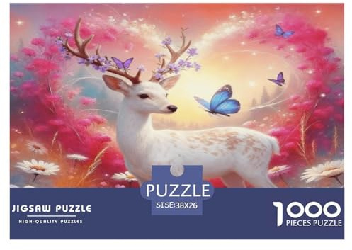 Puzzle Cerf 1000 Pièces pour Adultes Et Enfants, Jeu De Société Convivial, Casse-tête Buisson Fleuri, DéCoration, Cadeau Anniversaire 38x26cm/1000pcs