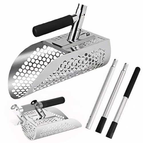 Sand loppkratta 2-i-1 multifunktionell sandspade rostfritt stål, sil, slitstark spade, strandkratta