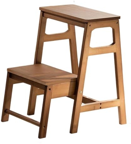Taburete plegable de 2 niveles, capacidad de 150 kg, reposapiés de madera y banco de zapatos, escalera portátil para cocina, armario, garaje, estante multifuncional para plantas