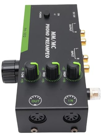 Lazmin112 Preamplificador de Fono, Amplificador de Tocadiscos de Ajuste de 3 Bandas con Salida de Entrada XLR para Cartuchos MM MC, Compatible con Tocadiscos y Sistemas (Enchufe Europeo de 100 a 240