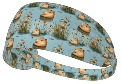 Diademas de entrenamiento para mujer, antideslizantes, elásticas, para el cabello, para natación, capibara, lindo estampado, absorbe la humedad, banda para el sudor para deportes, correr, atletismo