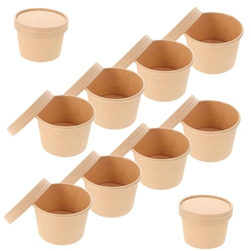 Coppette Gelato in Carta Kraft da 8oz con Coperchi, Confezione da 10 Pezzi, Resistenti e Facili da Usare per Dessert e Snack, per Uso Domestico e Occasioni Speciali