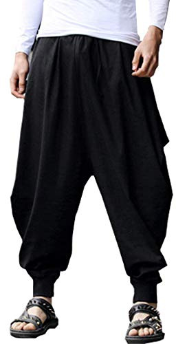 ONTTNO Men's Loose Stretchy Waist Casual Ankle Length Pants, Black, One Size