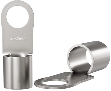 Lumonic 10x Ringkabelschuh 30-50mm² blank | M10 | Kupfer verzinnt | sichere Kabelverbindung ohne Löten | Crimp-Kabelschuh unisoliert | KFZ, Maschinenbau, Wohnmobil, Batterie