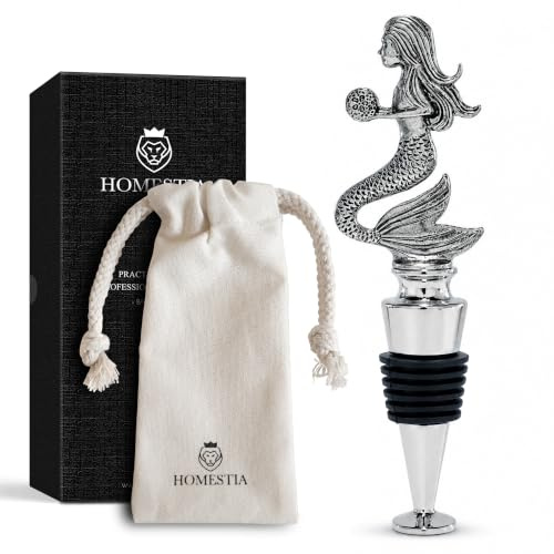 Homestia Wine Bottle Stopper, Reusable Wine Stopper with Mermaid Decorative | Zinc Alloy Marine Life Wine Preserver, Wine Saver, Vacuum Silicone Leak proof Keep Wine Fresh, Gifts for Wine Lover Wedding