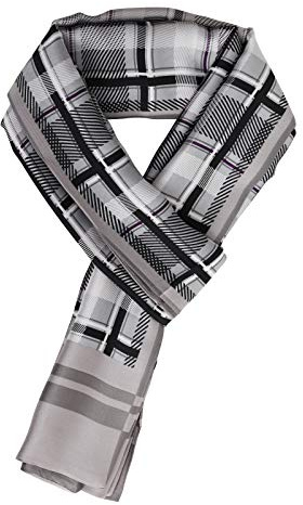 WANYING Bufanda Delgada de Rayón para Hombre Doble Capa Bufanda de Seda Artificial Casual Negocios para Otoño Primavera - Cuadros Gris
