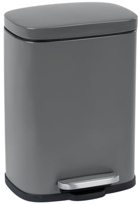 WENKO Cubo de pedal para cosmética Leno, Easy Close gris 5 ltr. - Cubo de basura con dispositivo automático de descenso Capacidad: 5 l, Acero, 21.5 x 29.5 x 19 cm, Gris