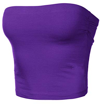 Top a tubo modellante da donna senza spalline increspato con reggiseno a fascia integrato casual, S
