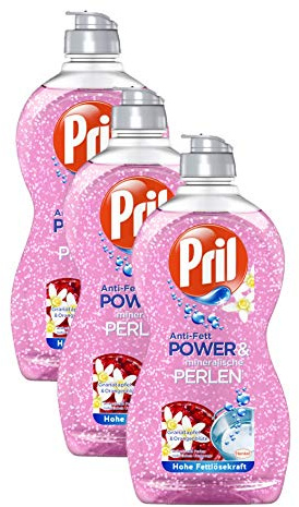 Pril Anti-Fett Power & mineralische Perlen Granatapfel & Orangenblüte Geschirrspülmittel 3 x 450 ml