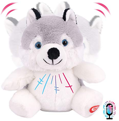 Hopearl Talking Husky ripete quello che dici Shaking Head Electric Interactive Animated Toy Speaking Peluche Buddy Festa di compleanno per bambini piccoli, 19 cm