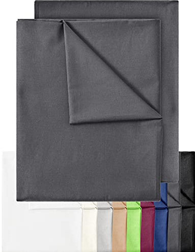 Green Mark Klassische Bettlaken – 2er Pack Flache Laken aus 100 % Baumwolle, ohne Gummi, hautfreundlich, pflegeleicht, bei hohen Temperaturen waschbar - Anthrazit Grau - 150x250 cm