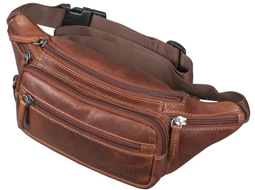 STILORD 'Zion' Vintage Gürteltasche Echtleder als Bauchtasche Umhängetasche oder Brusttasche Cross-Body Bag Hüfttasche Männer Damen Handy Festival Leder, Farbe:Porto - Cognac