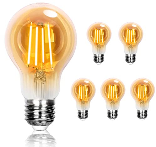 Aigostar Edison Vintage Lampe E27 Filament 4W (Ersetzt 37W), 2200K Warmweiß, 430 Lumen, Vintage LED Glühbirne A60, Abstrahlwinkel 330°, Nicht Dimmbar, 5 Stück