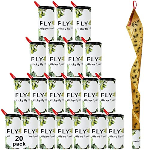 Hywean 20pcs Fliegenfalle Klebestreifen Fliegenfänger Leimrollen Klebrige Fliegenrolle mit Pflanzendesign, Fliegenband gegen trauermücken Fruchtfliegen und Obstfliegen Für drinnen draußen, Grün