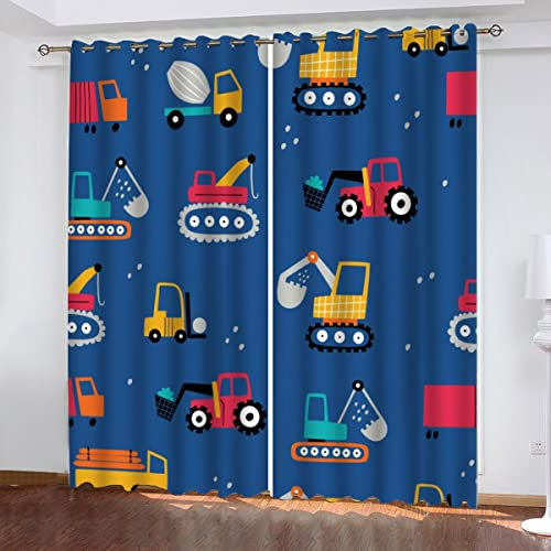 AOYNP Vorhang Blickdicht mit Ösen 3D Cartoon-Traktor Verdunkelungsvorhang Wohnzimmer 2er Set, Kinder blauPolyester Schallschutz Gardinen für Kinderzimmer Dekoration 150x166 cm