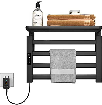 Portasciugamani Elettrico, 550x400mm Radiatore da Bagno Elettrico, Radiatore Scaldasalviette, Scaldasalviette, Elettrico Portasciugamani, riscaldamento in fibra di carbonio, antracite-Black Left