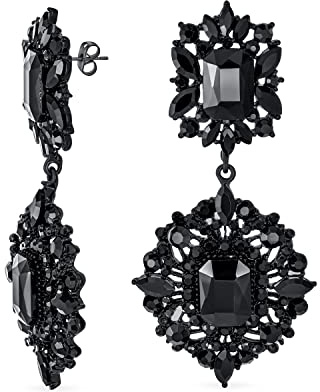 Kristallhochzeit Art Deco Vintage Stil Gatsby Schwarze Kronleuchter Hängeohrringe Für Frauen Hochzeit Abschlussball Schwarz Plattiertes Metall
