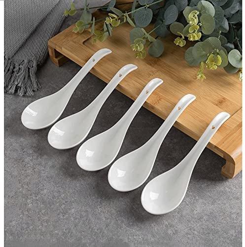 TOMYEUS Cuillères Chinoises Cuillères à Soupe Rondes, cuillère à Soupe céramique, Asiatique 5 pièces Petite cuillère d'apéritif de la cuillère appropriée Cuillère à Soupe