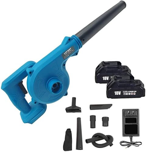 Cordless Leaf Blower 2-in-1 Compact Garden Blowers & Vacuums, with 2x 3000mAh Batteries and Charger for Snow/Patio/Garden/Garage Cleaning(Body Only Compatible with MaKita 18V Battery)