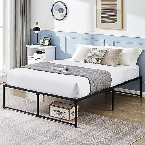 VECELO 16 Metal Platform Tall Bed Frame,Mattress Foundation/No Box Spring Needed/Heavy Duty Steel Slat Support (Queen Size)