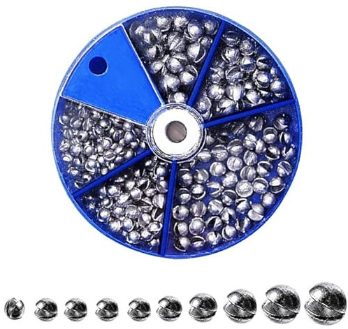 Fiteber Angelblei, 100 Stück Bleischrot Angeln, Schrotblei Angeln mit Aufbewahrungskiste, Herausnehmbare Blei Gewicht Angeln, 5 Größen Bleischrot Sortimentsdose(0.3g/0.5g/0.6g/0.8g/1g)