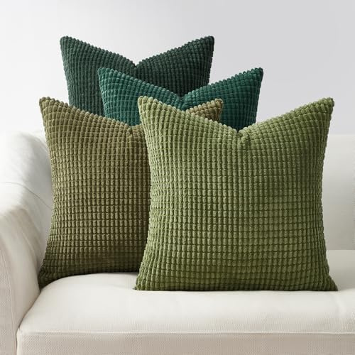 Topfinel Kissenbezug 45x45 Grün 4er Set Cord körnig Farbverlauf Kissenbezüge Kissenhülle Dekokissenbezug Sofakissen Couchkissen für Sofa Schlafzimmer Wohnzimmer Balkon Kinder flauschig
