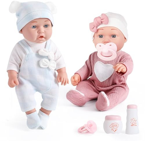 eDollable 30cm realistische Zwillinge Puppe mit Kleidung und Schnuller, Junge und Mädchen Baby Puppen Spielzeug Set für Kleinkind Mädchen ab 3+ Jahre alt