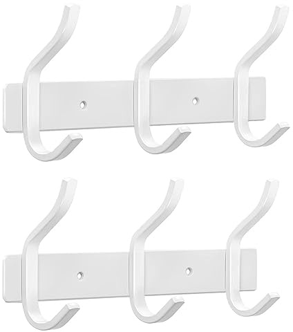 YUNISS Kleiderhaken Hakenleiste, Garderobenhaken Edelstahl mit 3 Haken, Wandhaken Garderobenleiste for Schlafzimmer, Badezimmer (Weiß, 3 Haken, 2 Stück)
