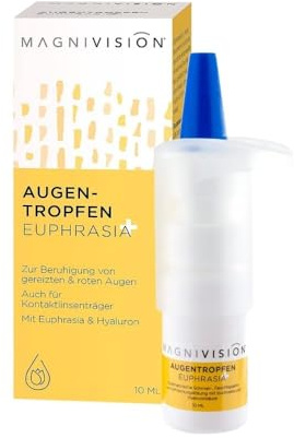 MAGNIVISION Augentropfen Euphrasia+ 10 ml, Augentropfen gegen trockene und rote Augen, Augenpflege mit Hyaluron und Euphrasia, boratfrei und ohne Konservierungsstoffe, Made in Europe