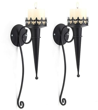 GRFIT Bougeoirs Decoration 2 pièces médiévale Vintage Fer Gothique Torche Style Noir Pilier bougeoir Mur Pilier Maison décorative décoration Murale Chandelier ​Bougie