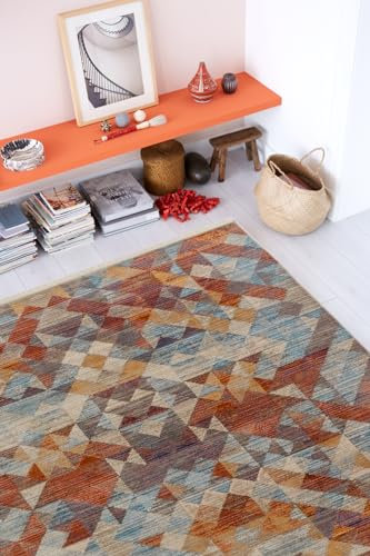 Schöner Wohnen Kollektion Teppich Wohnzimmer Schlafzimmer Esszimmer - Mystik - Kurzflorteppich pflegeleicht - Design Teppiche modern - Dreiecke bunt 133 x 185 cm