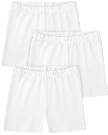 Somaibo 3 Pack Girls Bike Shorts Kids Cartwheel Basic Cotton Under Dress Biker Shorts for Running Dance 10-12 Years White