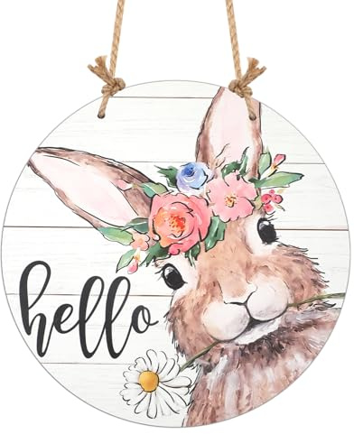 Holzschilder Zum Aufhängen, 29 x 29cm Rund Hasen-Willkommensschild Blumen Ostern Türhänger für Ostern Frühling Drinnen Draußen Zuhause Café Rustikal Bauernhaus Haustür Wand Dekoration