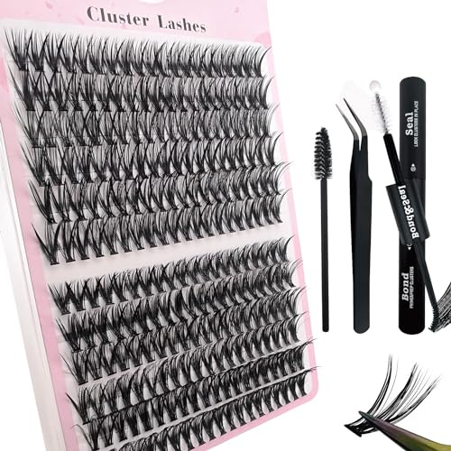 240 Pcs DIY Wimpern Extensions Set 0.07D Wimpern Einzeln Individuelle Falsche Wimpern Cluster mit Wimpernkleber und Pinzette für Anfänger Wiederverwendbar Wimpernbüschel (240P-40+50D)