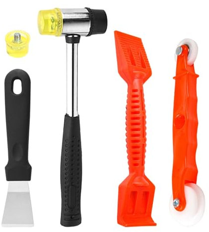 POHOVE Fensterverglasungswerkzeug-Set, 4-teilig, robuste Verglasungswerkzeuge, Verglasungswerkzeuge, multifunktionaler Hammer, rote Fensterrolle, Stahlschaber, Kunststoffschaufel, für Fenster, Türen,