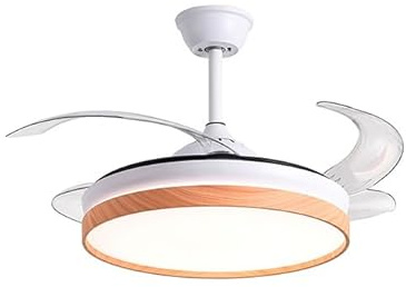 BEL AIR HOME – Ventilador de techo LED de 36 W con mando a distancia, motor DC silencioso – Aspas desplegables metacrilato – 3 temperaturas de luz, modo invierno, mini blanco, metal y policarbonato