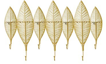 LANNADD Wanddekorhaken, Gold Blatt Design Wandgarderobe Wandregal Aus Metall Garderobenhaken, Blattgold-Dekoration Wand Haken Geeignet für Jacken Mützen Bademäntel Handtücher Schlüssel