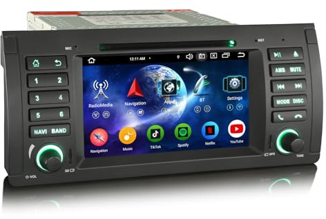 Erisin 7 Pulgadas Pantalla Táctil Android 14 Radio Coche Bluetooth GPS Navegación para BMW X5 E53 Soporte CarPlay Inalámbrico Android Auto WiFi DSP Dab+ USB FM Reproductor de DVD【8 Núcleo 4GB+64GB】