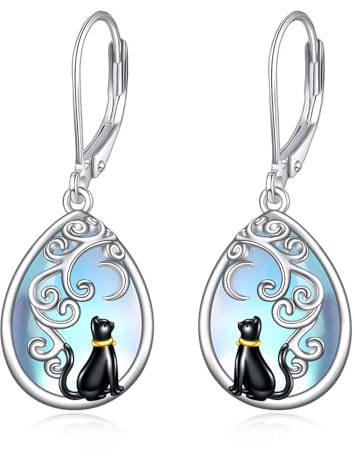 VONALA Katze Hängend Ohrringe Sterling Silber Mondstein Schmuck Geschenke für Damen und Mädchen (Mondstein Katze Ohrringe)
