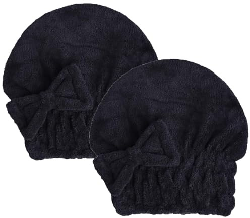 MAYOUTH Mikrofiber hårtorkande handdukar huvudbonad med rosettknut duschmössa hår turban hårsjal badmössa för lockigt långt och vått hår present till kvinnor svart x 2