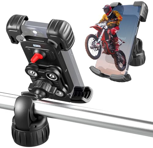 OTREST Fahrrad Hanyhalterung mit Dämpfung, 360° schwenkbar, QR Motorrad Roller Motorrad Handyhalter, Kompat mit iPhone 15 Pro Max 14 13 12 Galaxy S24 Ultra & Handys 5,12-6,89L φ15-40mm Lenker, SP-15