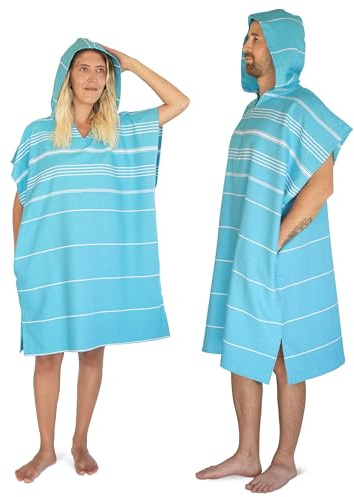 LeStoff Badeponcho, 100% Bio-Baumwolle, Aquablau, Größe L | Strandponcho mit Kapuze, Surfponcho, Handtuchponcho, Duschponcho und Umziehponcho – leicht, saugstark, schnelltrocknend