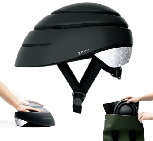 CLOSCA. Foldable helmet for bicycle and electric scooter. Lightweight, compact and certified. Urban unisex design for men and women. Adult bike helmet for cycling and city commuting.