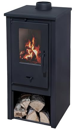 EIDER BIOMASA - Poêle à bois MAXI HEAT (classe A) - Poêle à bois 6,64 kW - Compact 79 x 41 x 39 cm - Design robuste - Chauffe jusqu'à 120 m³ - Classe d'efficacité énergétique A