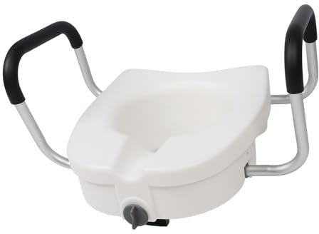 Sedile WC Rialzato con Braccioli Regolabili, Rialzo Sedile WC con Braccioli per Anziani Disabili
