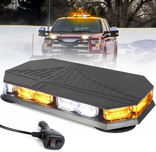 JMEST LEAD White & Amber Emergency Strobe Rooftop Light for Trucks,High Low Brightness,105 Led Recovery Roof Light 12V-24V Flashing Beacon Light Magnetic Mount for Tractor Construction Vehicles