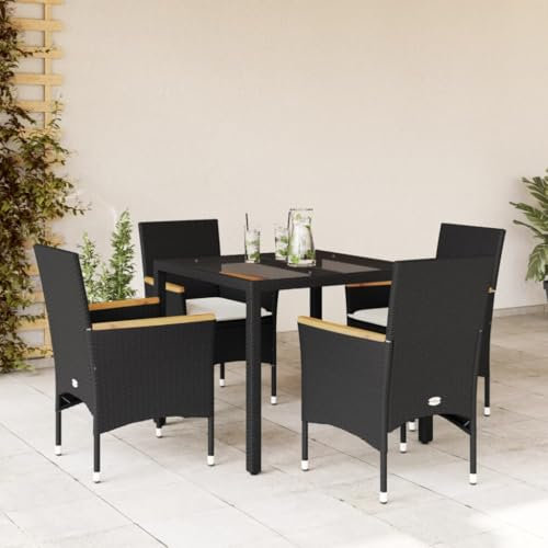 Homgoday Set da pranzo da giardino 5 pezzi cuscini in rattan sintetico vetro nero, sedia tavolo cucina esterno terrazza patio balcone mobili tipo 2