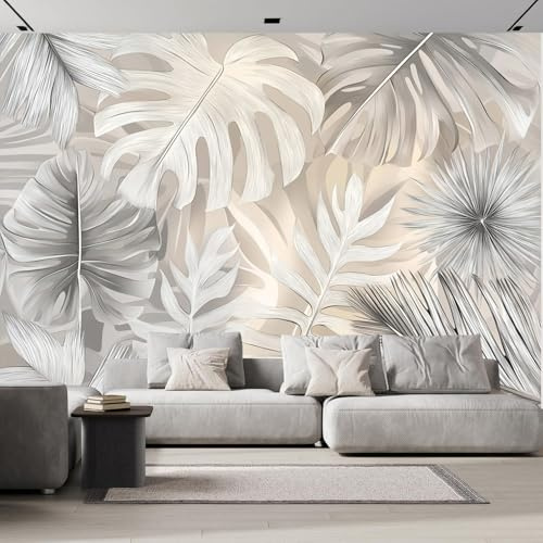Papier Peint 3D Panoramique Feuille Monstera À L'Aquarelle 350×256cm,3D Usine Papier Peint Tissu de soie pour Chambre Salon Personnalisé Décoration Murale