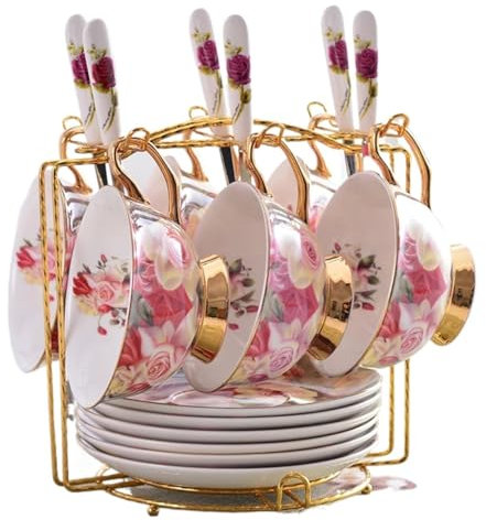 HFLdma Teeservice Vintage Rose Porzellan Teeservice Teetasse Untertasse Löffel Set 200ml Porzellan Kaffeetasse Café Nachmittagsteetasse Teeset Aus Porzellan